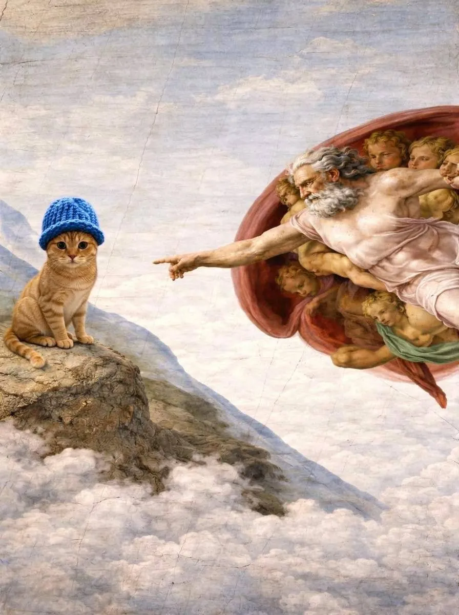 catwifhat meme — michelangelo cat